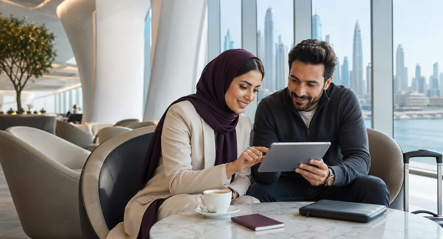 Travelers reviewing their Dubai visa questions with our support team