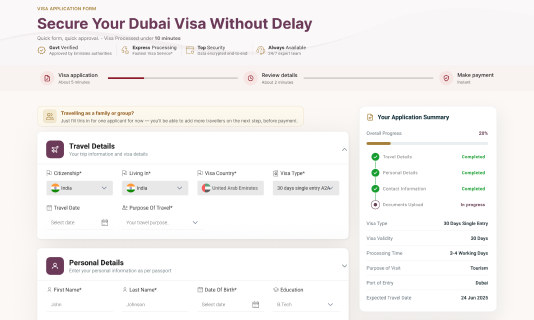 Emirates visa application form with travel and personal details sections