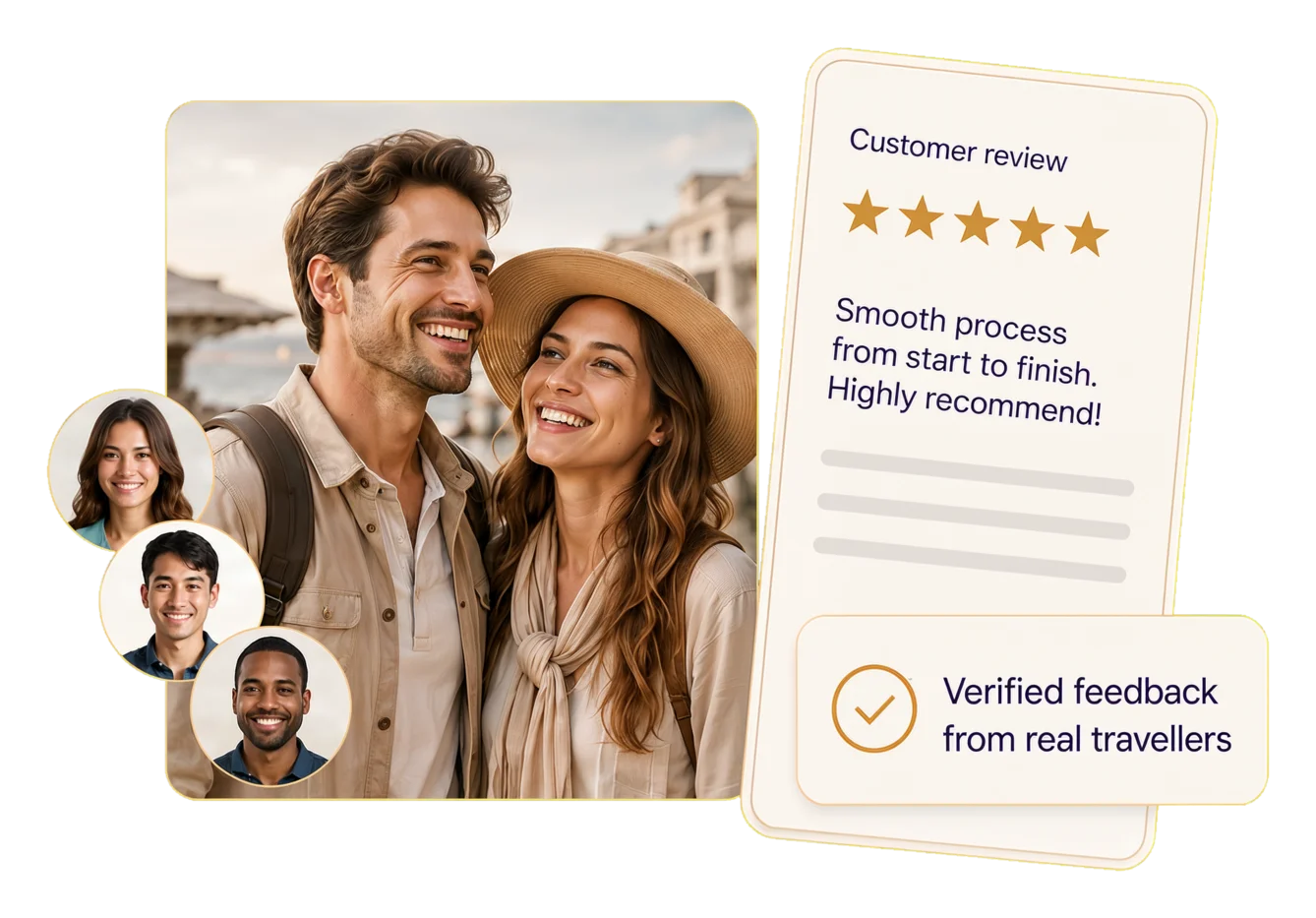 Happy travelers sharing their verified visa reviews